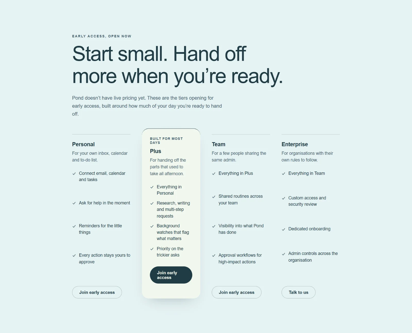 Pricing and early access section