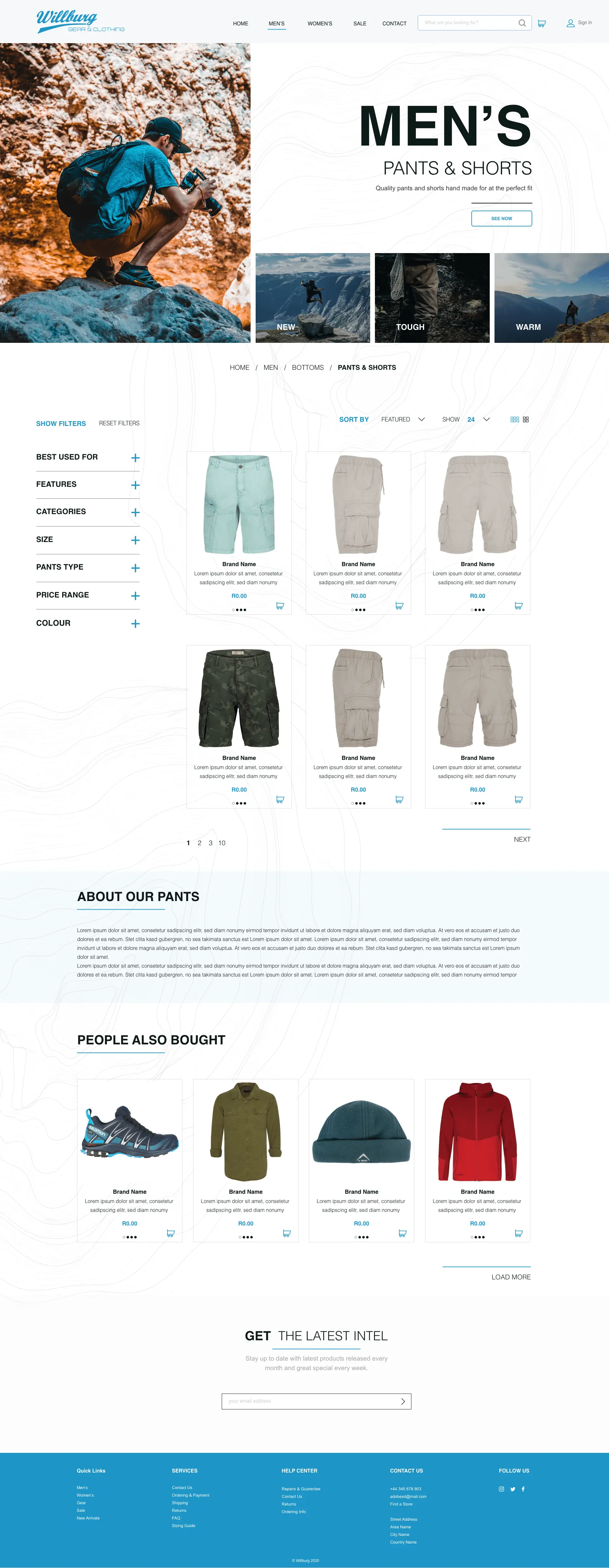 Wilburg Men's Pants & Shorts category page with filters and product grid