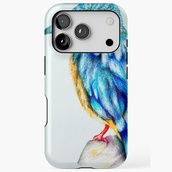 Redbubble iphone case preview featuring the Blue King Fisher artwork.