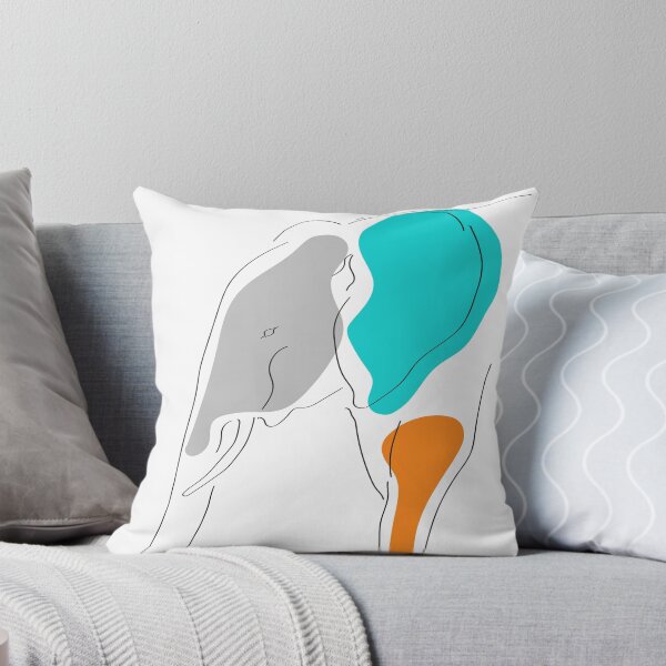 Redbubble throw pillow preview featuring the Elephant Line Art artwork.
