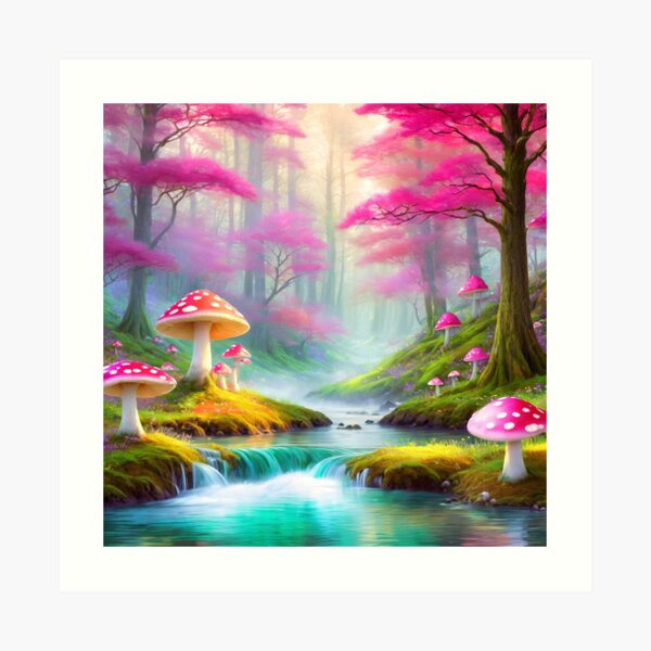 Redbubble art print preview featuring the Enchanted Pink Forest artwork.