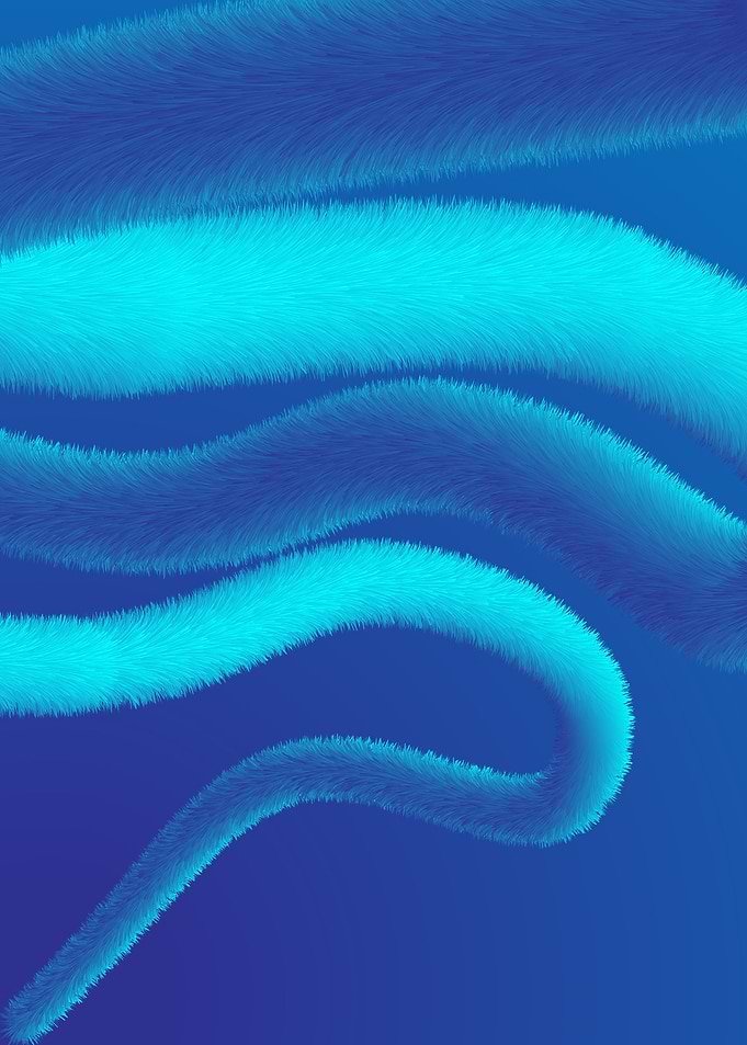 Displate metal poster of Fluff Path, a flowing fluffy cyan ribbon on a blue background, shown in a different crop to Goodbye Blue Fluff Road.