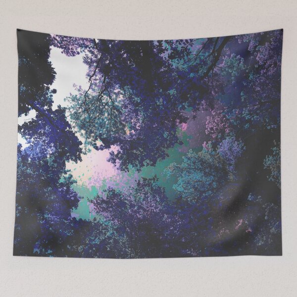 Redbubble tapestry preview featuring the Forest Twilight artwork.