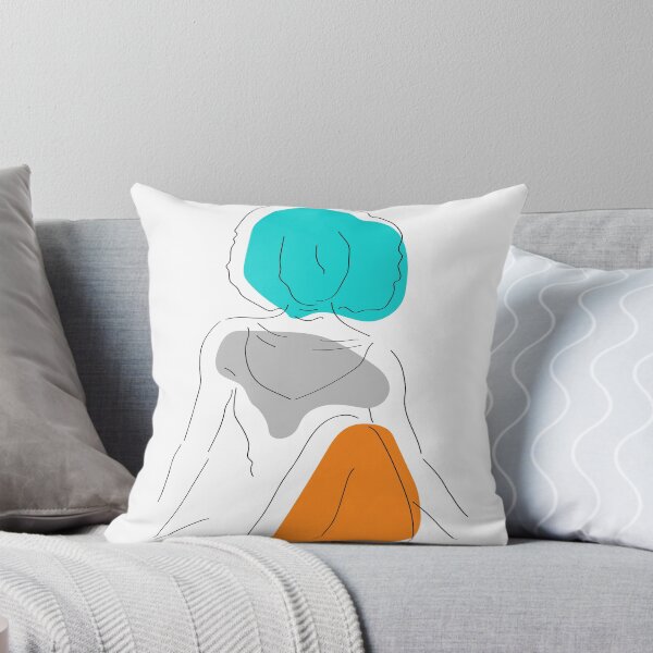 Redbubble throw pillow preview featuring the Line Artwork of a Woman design.