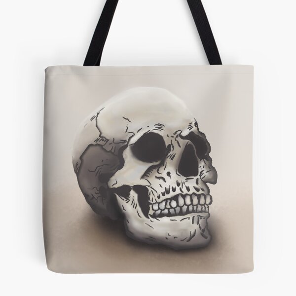 Redbubble tote bag preview featuring the Skully illustration.