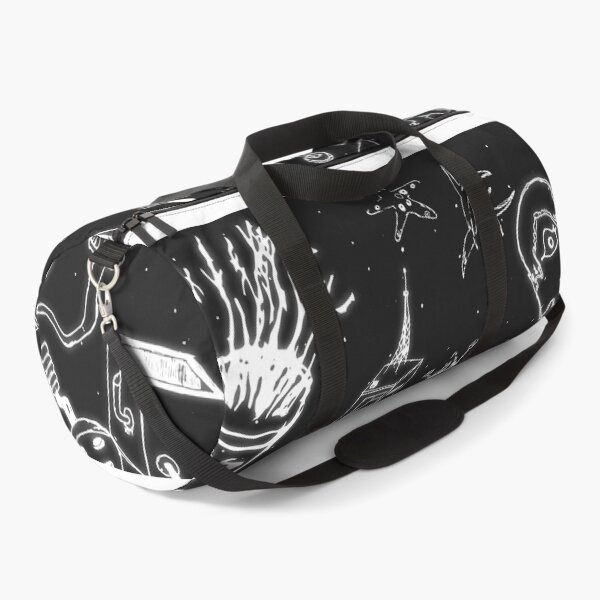 Redbubble duffle bag preview featuring the Space Freaks artwork.