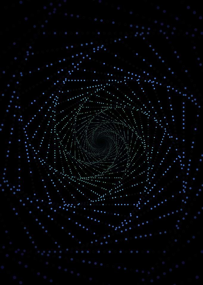 Displate metal poster of Space Vortex, a dark spiral vortex made of fine blue dots.
