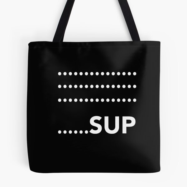 Redbubble tote bag preview featuring the .....sup artwork.