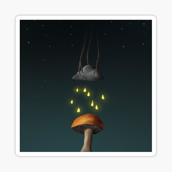Redbubble sticker preview featuring the The Rock and the Mushroom artwork.