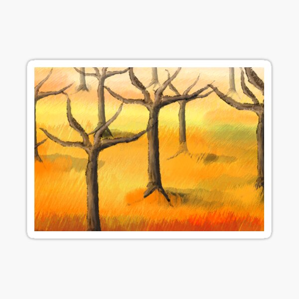 Redbubble sticker preview featuring the Trees in the Field artwork.