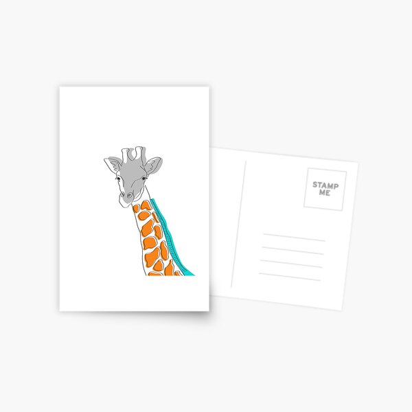 Redbubble postcard preview featuring the Walking Tall Giraffe Style illustration.